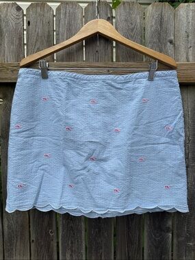Vineyard Vines Size 14 Blue Seersucker Pink Whale Embroidered Scallop Skirt